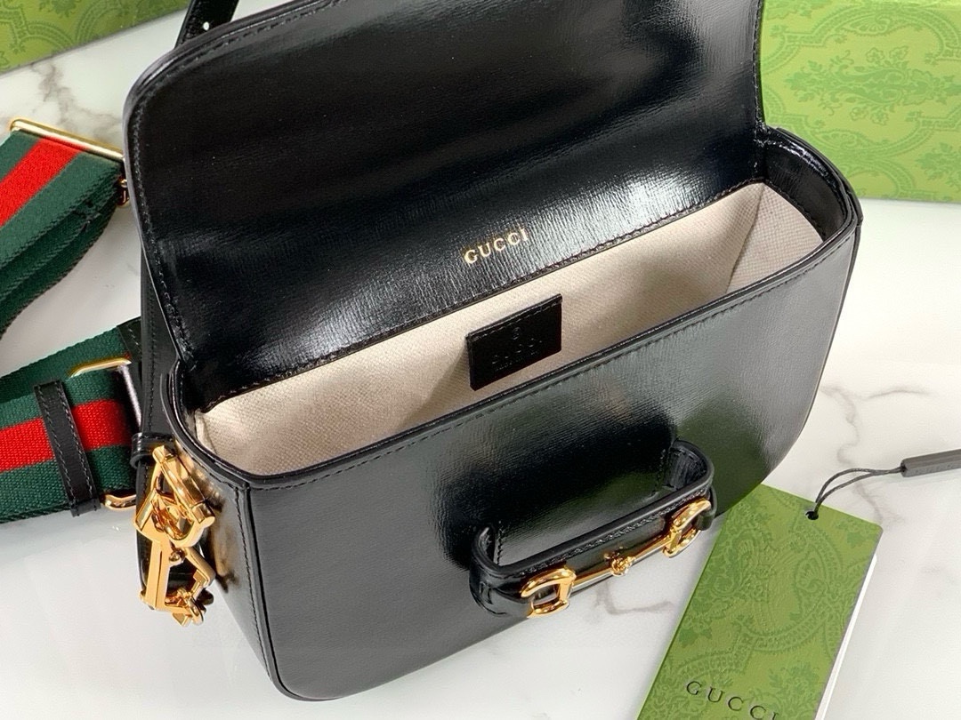 Gucci Horsebit 1955 Series Saddle Bag Mini Handbag Black Leather